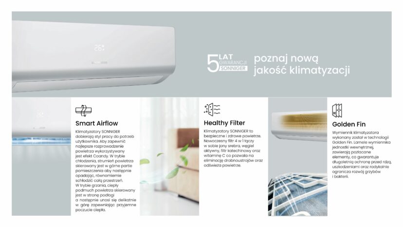 Klimatyzator SONNIGER Split SX 3,4 kW WiFi – zestaw jednostki wewnętrznej i zewnętrznej