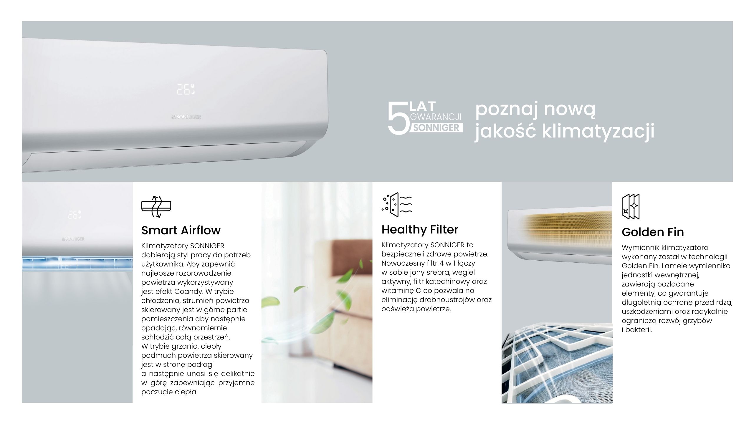 Klimatyzator SONNIGER Split SX 3,4 kW WiFi – zestaw jednostki wewnętrznej i zewnętrznej - obrazek 4